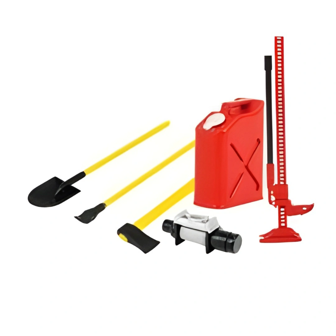 Scale Crawler Toolbox: Get Equipped! Includes Lift, Jack, Pick, Rake, Shovel. Essential RC Upgrades.